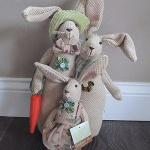 Rustic Spring Holiday Fabric Bunny Family Decor Trio Doorstop Mantel